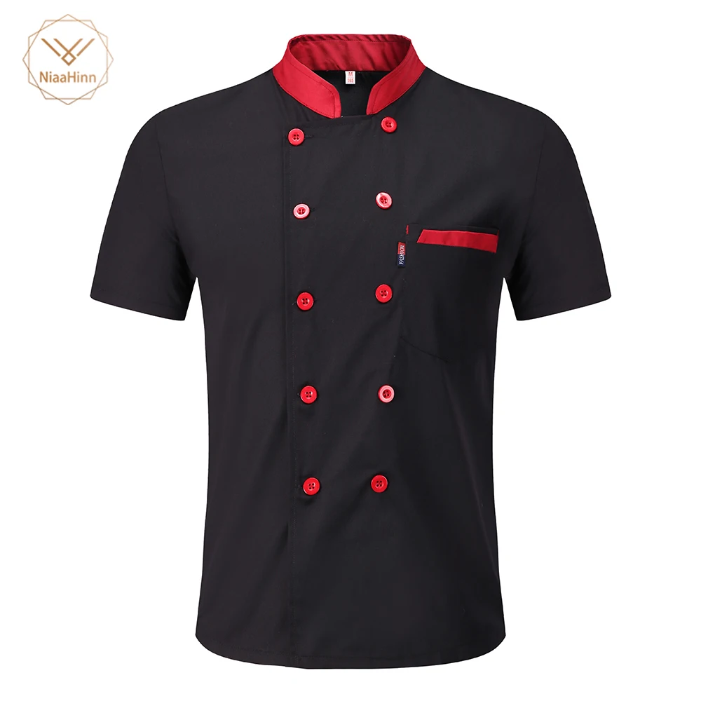 M 3XL Men Short Sleeves Breathable Mesh Patchwork Chef Food Service