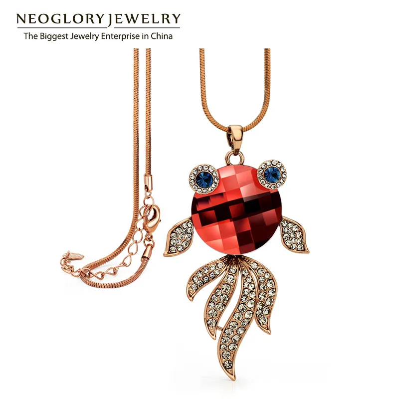 

Neoglory Zinc Light Yellow Gold Color Czech Rhinestone Goldfish Long Necklaces Pendants For Women Fashion Jewelry 2018 New SQC