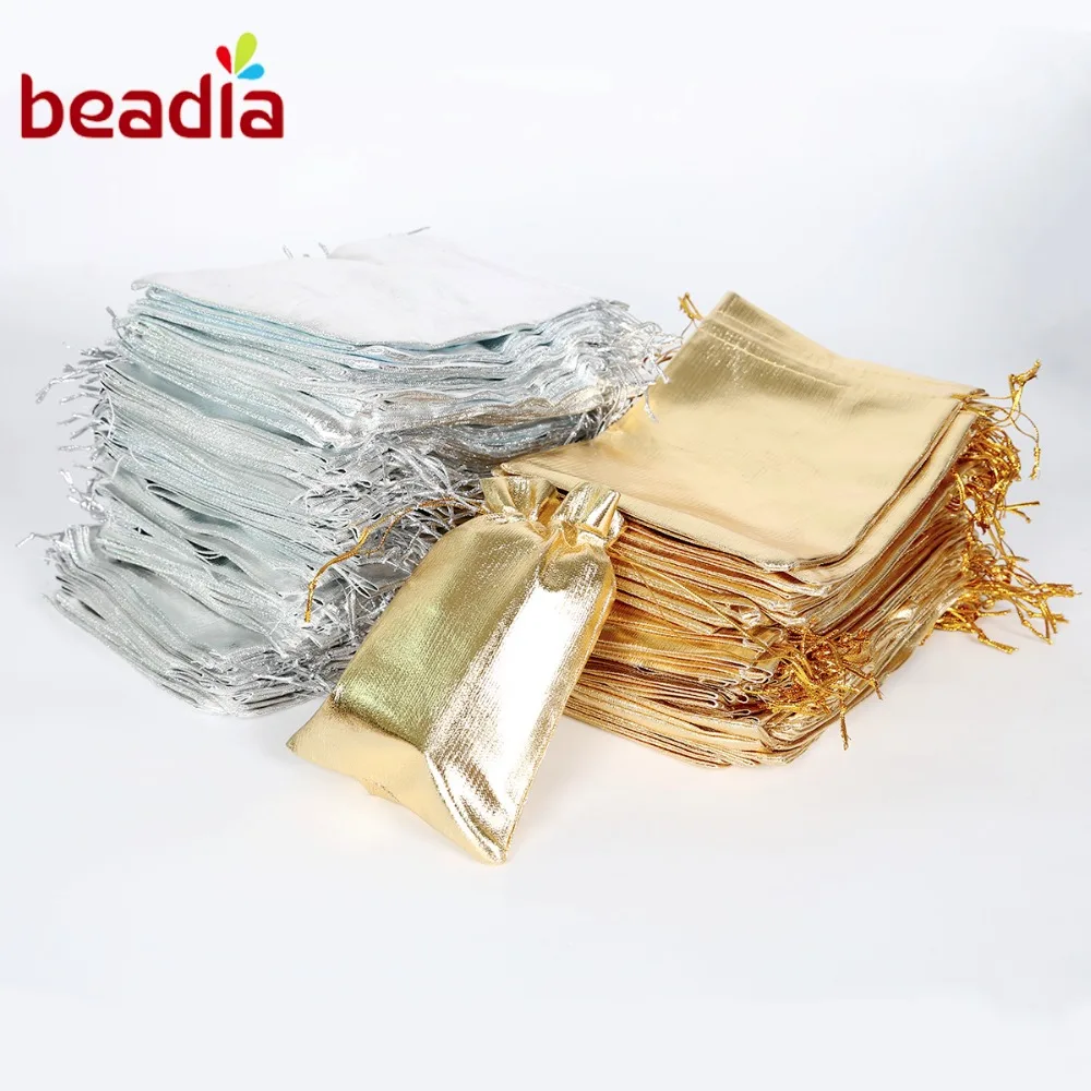 

10pcs Silver Gold Organza Drawable 7x9 9x12 10x15 13x18 cm Christmas Wedding Candy Party Pouch Bag Gifts Jewelry Pouches