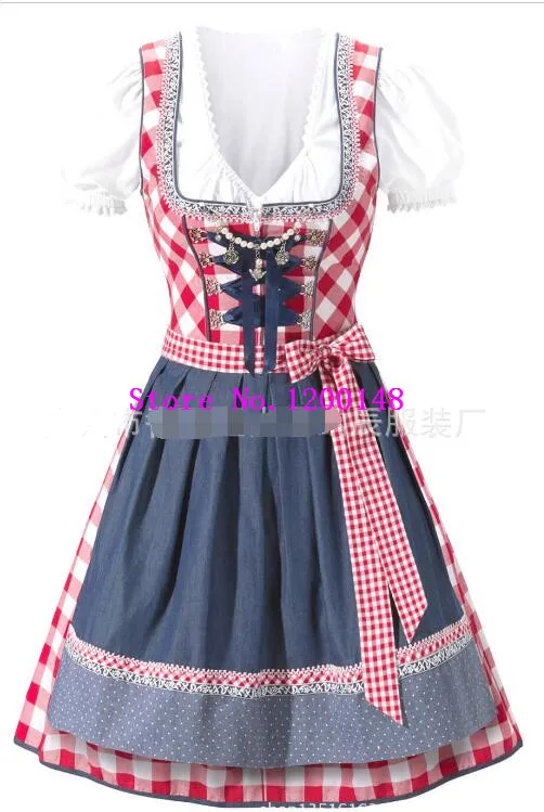

New ! Oktoberfest Beer Festival October Dirndl Skirt Dress Apron Blouse Gown Red Lattice 2017 German Bavarian Costume Girl Women