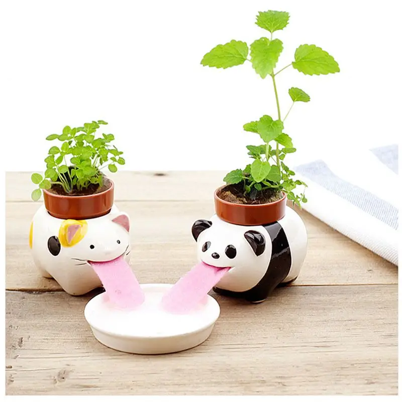 

New Cute Ceramic Cultivation Peropon Drinking Animal Planter Cute Animal Tongue Pot Ceramic Self Watering Planter Party Gift