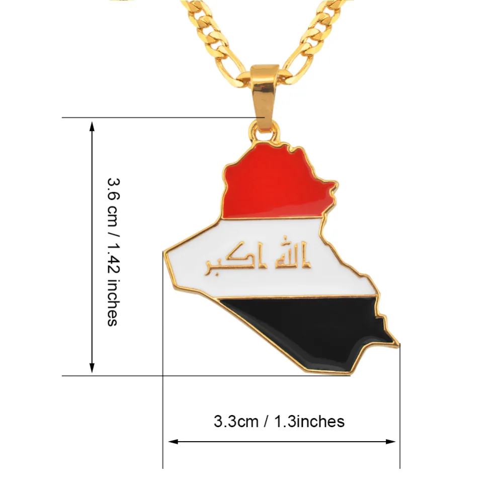 Mode Republik Irak Karte Flagge Legierung Anhänger Halskette für Frauen 6T3d Mode Republik Irak Karte Flagge Legierung Anhänger Halskette für Frauen 6T3d