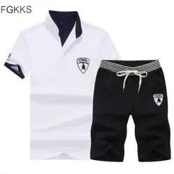 FGKKS 2018 новый бренд повседневное костюм для мужчин летние комплекты Активные спортивные костюмы для s Стенд воротники мужской Streetwar футболки