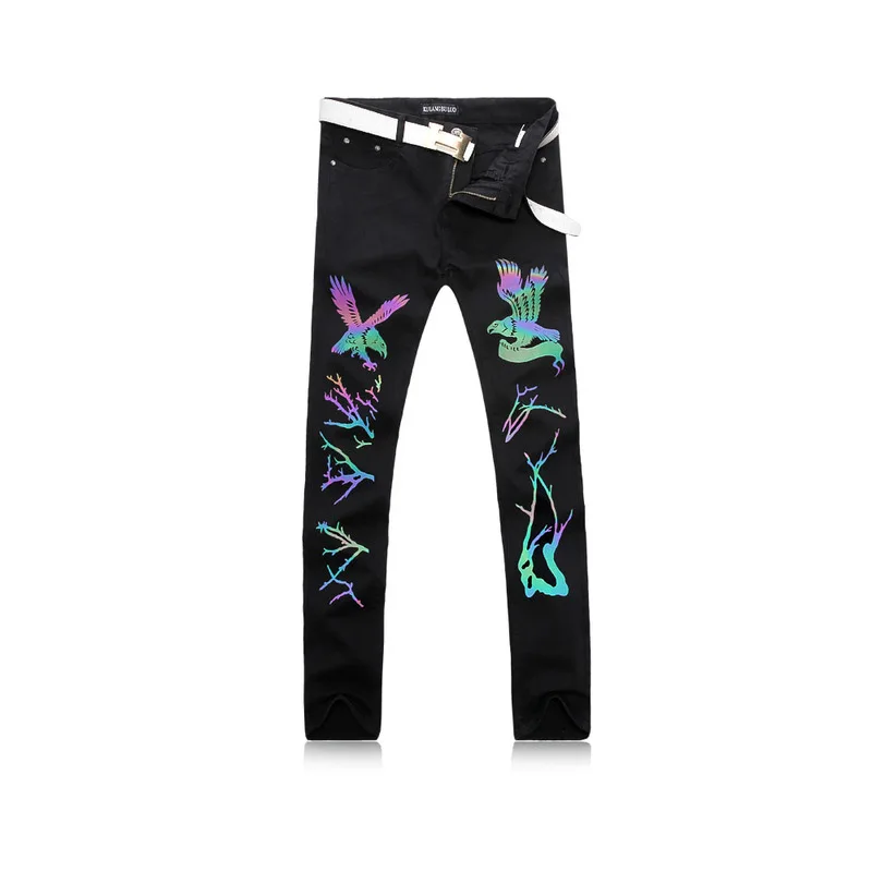 

Fashion Youth Popularity Original Brand Flying Eagle Decoration Men's Pants Korean Slim Luminous Brightening Black Trousers Men