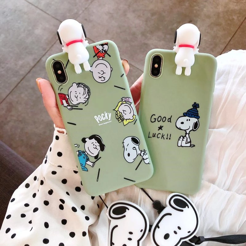 

Super cute Japan cartoon dog 3D doll lanyard soft phone case for iphone X XR XS MAX 6S 7 8 plus candy hold stand cover