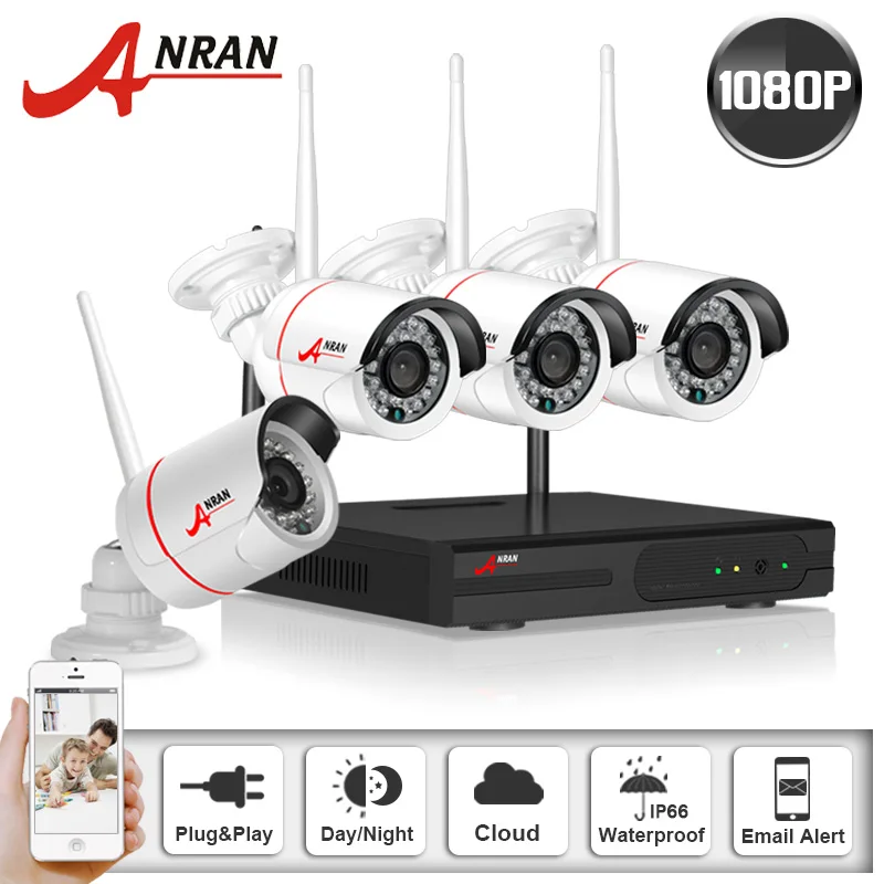 Plug & Play 1080P 4ch Wireless NVR CCTV System HD IR Outdoor Security