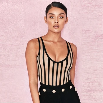 

New Arrive 2018 Bandage Bodysuit Patchwork Straped Sleeveless Sexy Women Bodycon Fashion Clubwear Casual Brief Mesh Wholesale