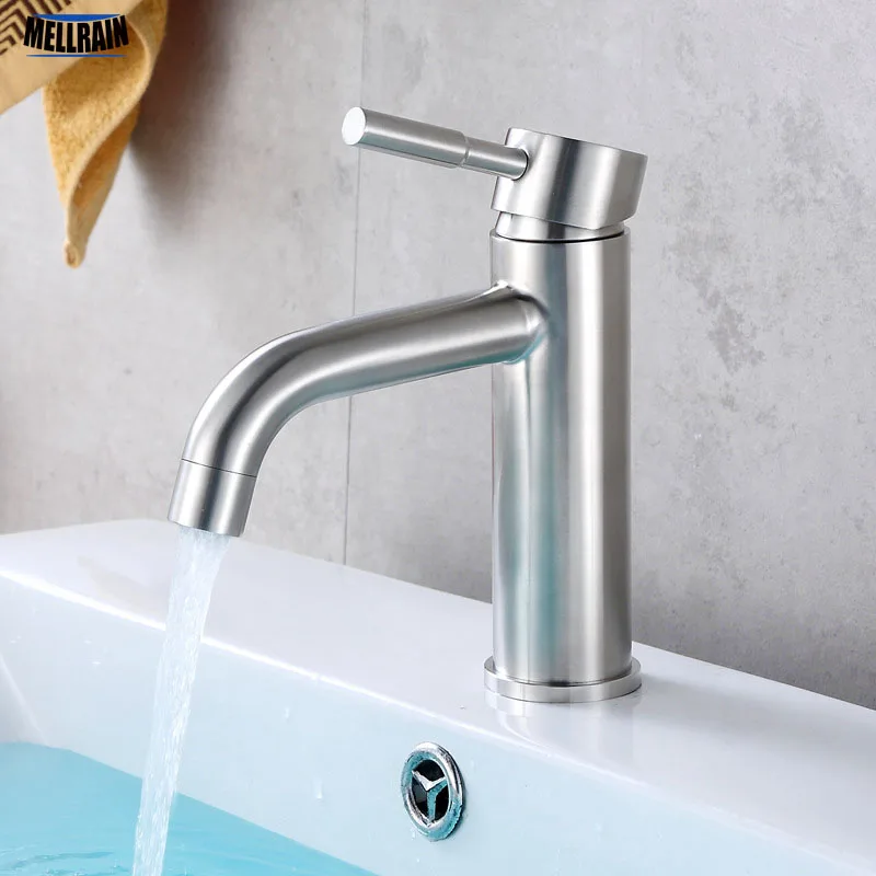 SUS304 Material Bathroom Basin Faucet Brushed Surface Fingerprint Resistant Basin Water Mixer