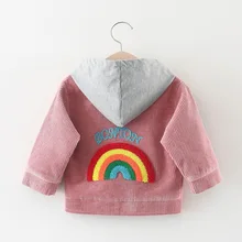 Модная куртка для маленьких девочек, осеннее пальто для девочек с рисунком радуги, Детское пальто с капюшоном, Детская верхняя одежда