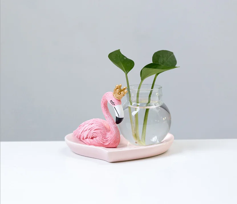 Creative Flamingo Home Decoration Hydroponic Vase Office Desk Decoration Flamingo Glass Flower Arrangement Container