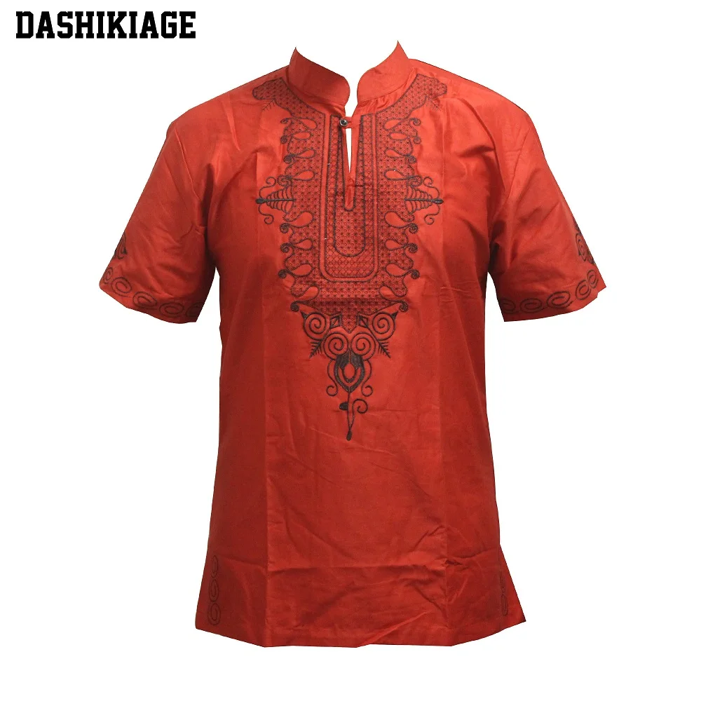 Мужская рубашка Dashikiage, африканская хиппи, винтажный Топ, высокая блуза в этническом стиле, Дашики, вышитый нигерийский туземной анкарский Топ - Цвет: Красный