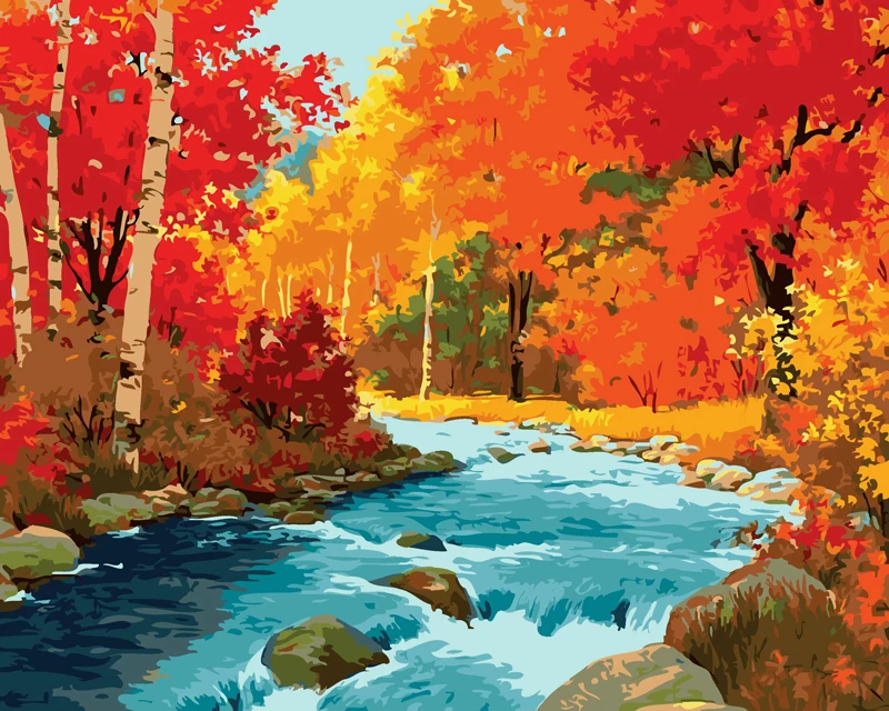 

Autumn leaves landscapeOil paint painting by numbers diy picture drawing coloring on canvas painting home decoration painting