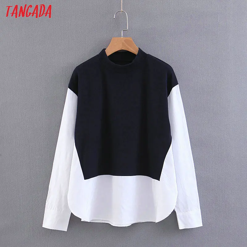 Tangada свитер рубашка два в одном комбинированный свитер теплый свитер белая рубашка базовый свитер SL78