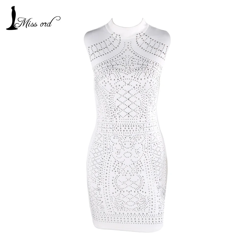  Free Shipping Missord 2015 Sexy Geometric retro Rhinestone sleeveless bodycon tight dress party dress FT4567 