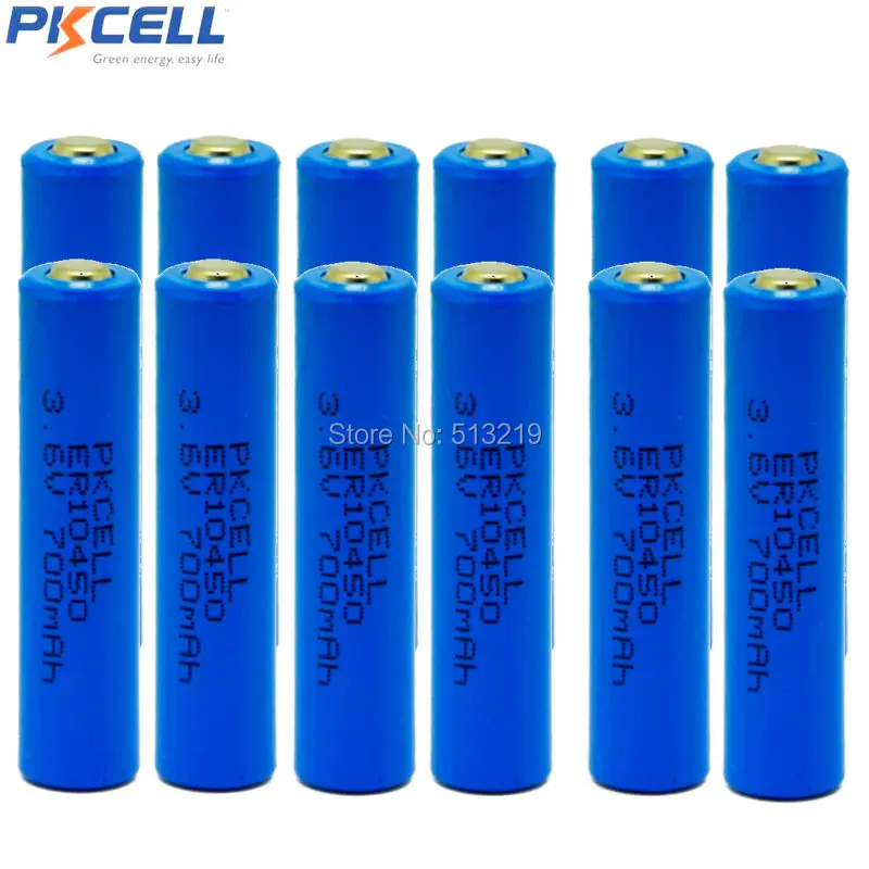 

12PCS PKCELL 3.6V AAA ER10450 700mah lithium battery Li-SCLO2 batteries primary batteries Superior R03P LR03 for counter meter