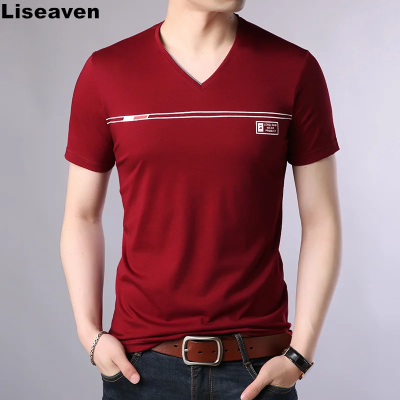 

Liseaven T Shirt Casual Short Sleeve V-Neck T-Shirt Men Cotton Top Tees Summer Fashion Brand Clothes