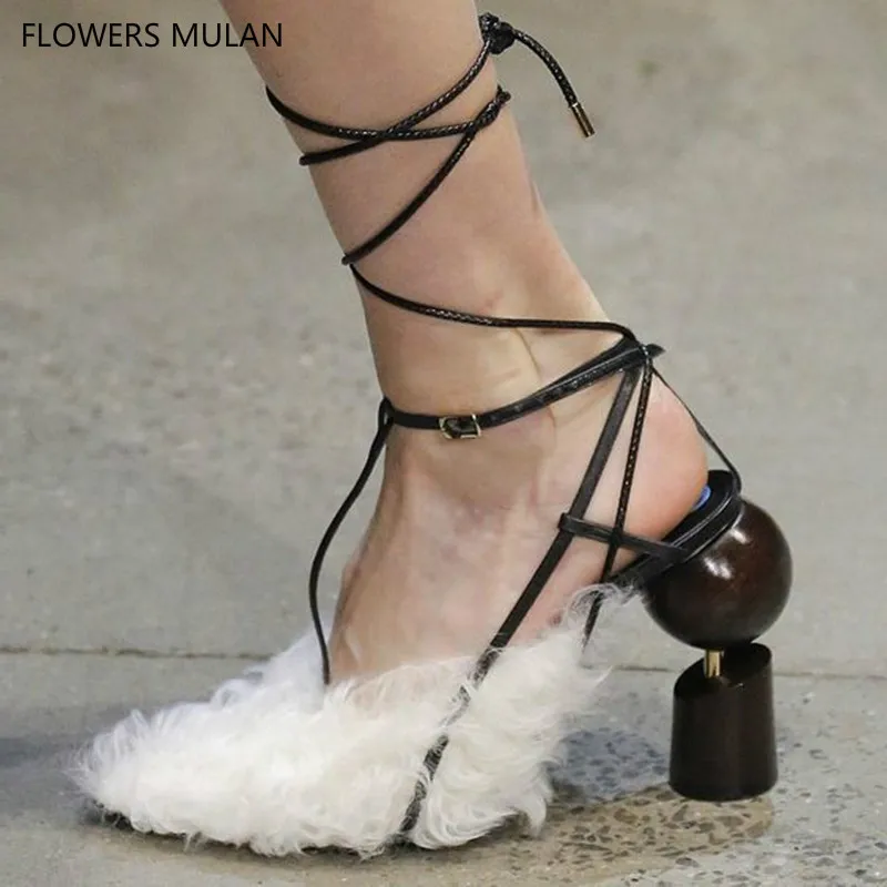 

Schoenen Vrouw Sexy Designer Shoes Pumps White Plush Fuzzy Autumn High Heels Women Party Leather Dress Pumps Shoes Valentines