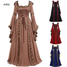 Fashion Vintage Dress Womens Celtic Long Sleeve Medieval Long Maxi Dress Renaissance Lolita Gothic Cosplay Costume Party Dress