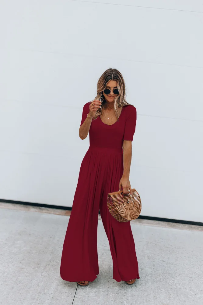 Women Jumpsuit Romper Short Sleeve Casual Playsuit Overalls Ladies Wide Leg Women Jumpsuit Romper Short Sleeve Casual Playsuit Overalls Ladies Wide Leg