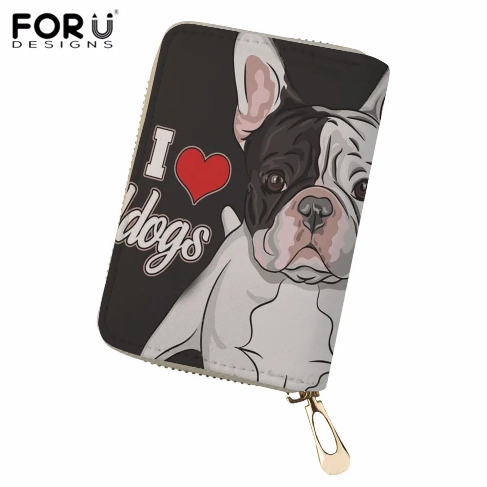 

FORUDESIGNS Women PU Leather Business Card Holder Bulldog Print Card ID Holders for Ladies Card Protect Cover Credit Card Holder