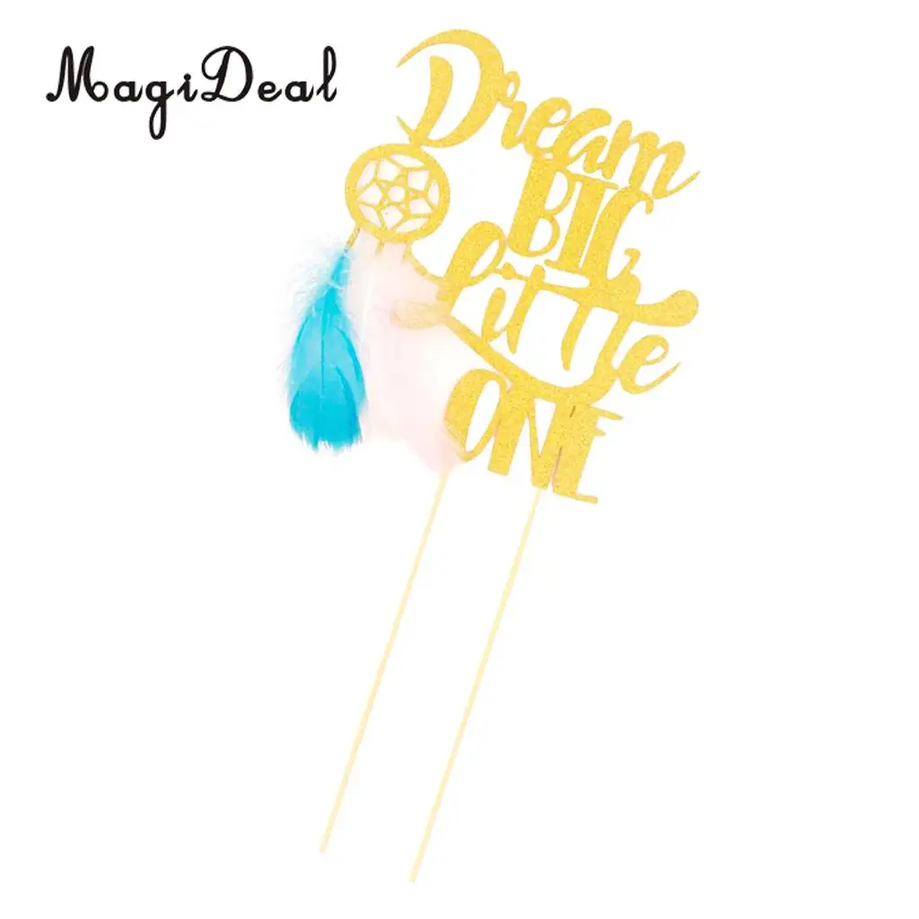 Glitter Paper Dream Big A Little One Cake Topper Birthday Party Decoration Boy Girls Cupcake Topper For Birthday Party
