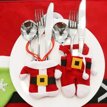 

6PCS Cultery Tableware Knife Fork Holders Santa Clothes Silverware Bags Cover Suit Christmas decoration Party Supplies