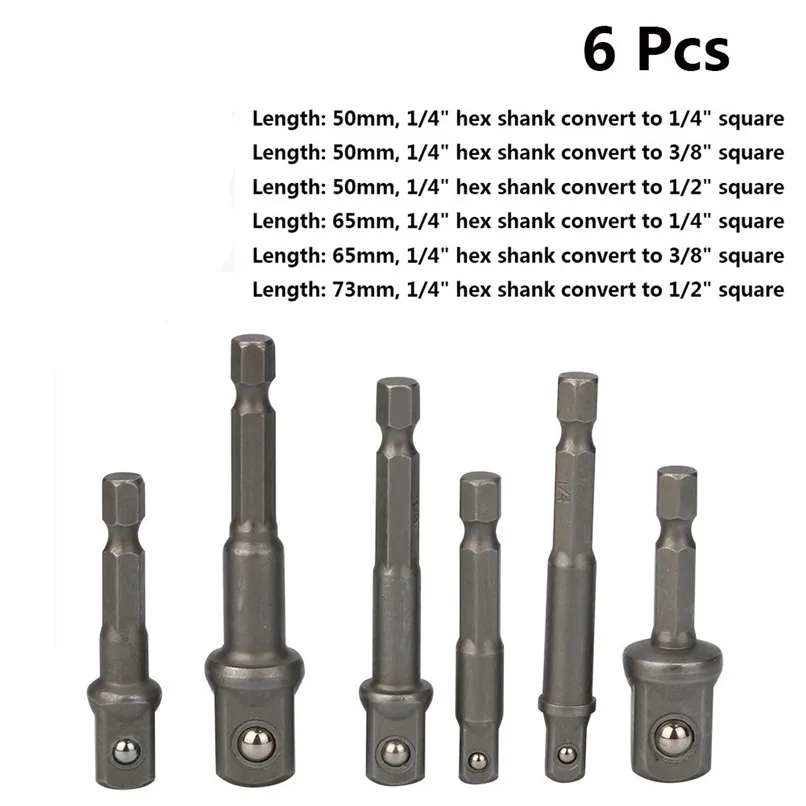 

6Pcs 1/4 3/8 1/2 Hex Shank Drive Power Drill Bit Socket Wrench Adapter Electric Screwdriver Handle Extension Bit Adaptor Set H35