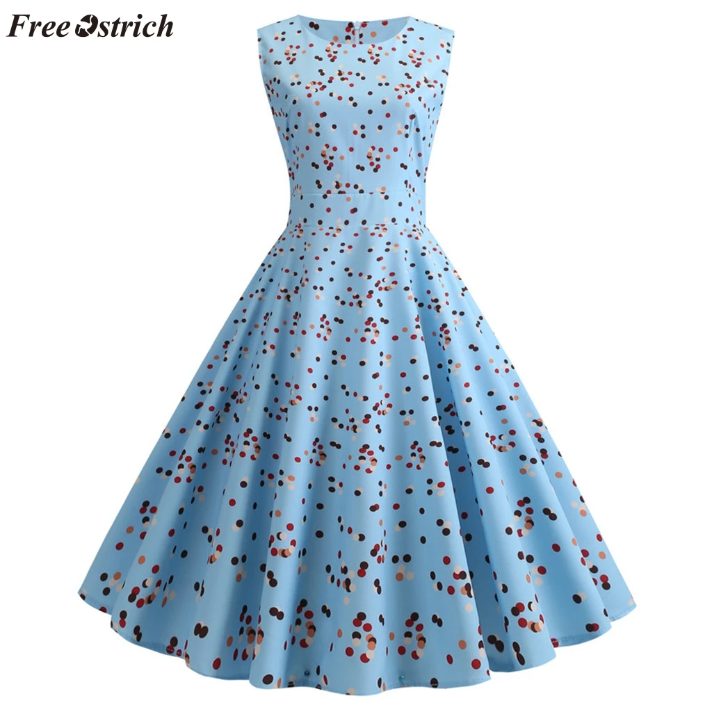 Бесплатная Страусиная Талия платье женское модное удобное ретро в горошек без