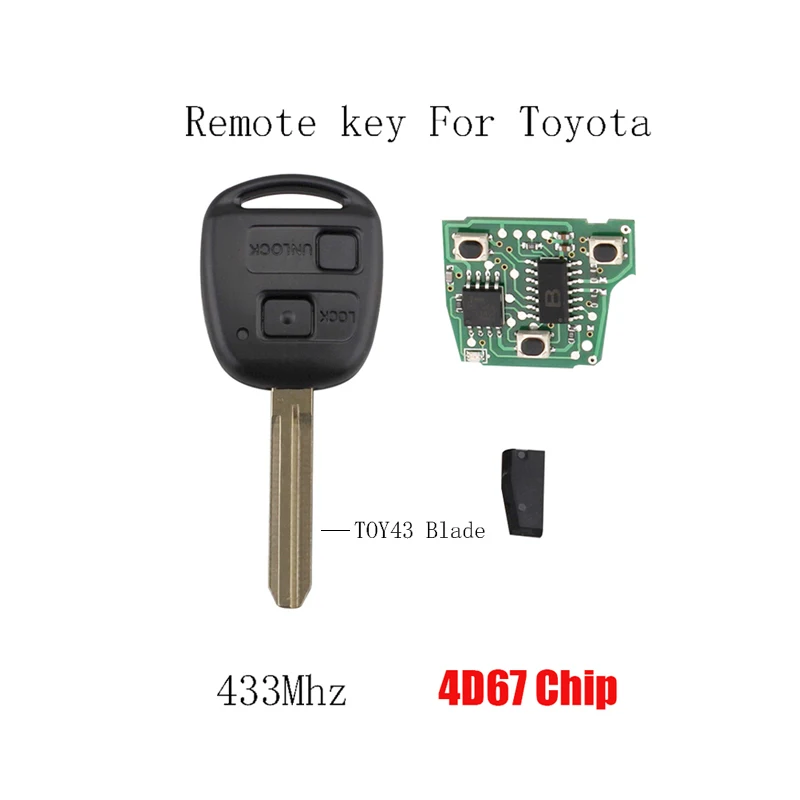 

2Buttons 433Mhz Transponder Chip 4D67 Remote key For Toyota Camry Prado Corolla 2003-2009 Original keys