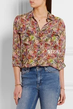 2016SS EQ 100% real silk small flowers ladies long sleeve shirt EQ women blouse