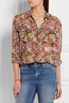 

2020SS EQ 100% real silk small flowers ladies long sleeve shirt EQ women blouse