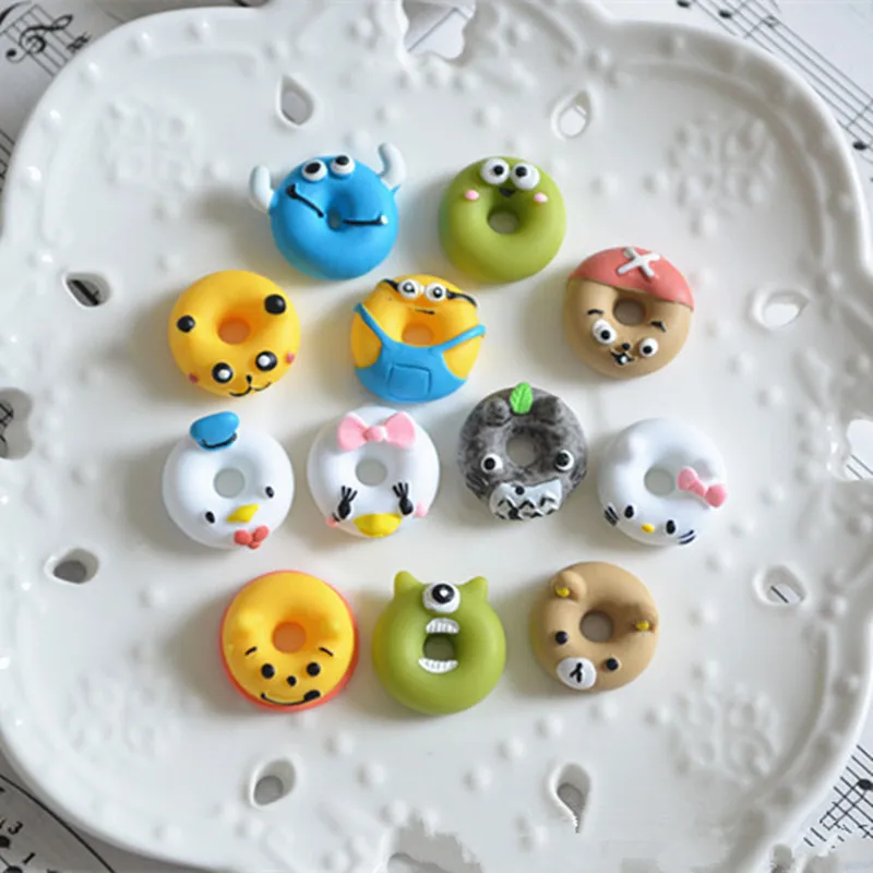 

12Pcs/lot Cartoon Cute Donut Daisy Pikachu Bear Resin Flatback Cabochons DIY For Phone Deco Scrapbooking Free Shipping Charms