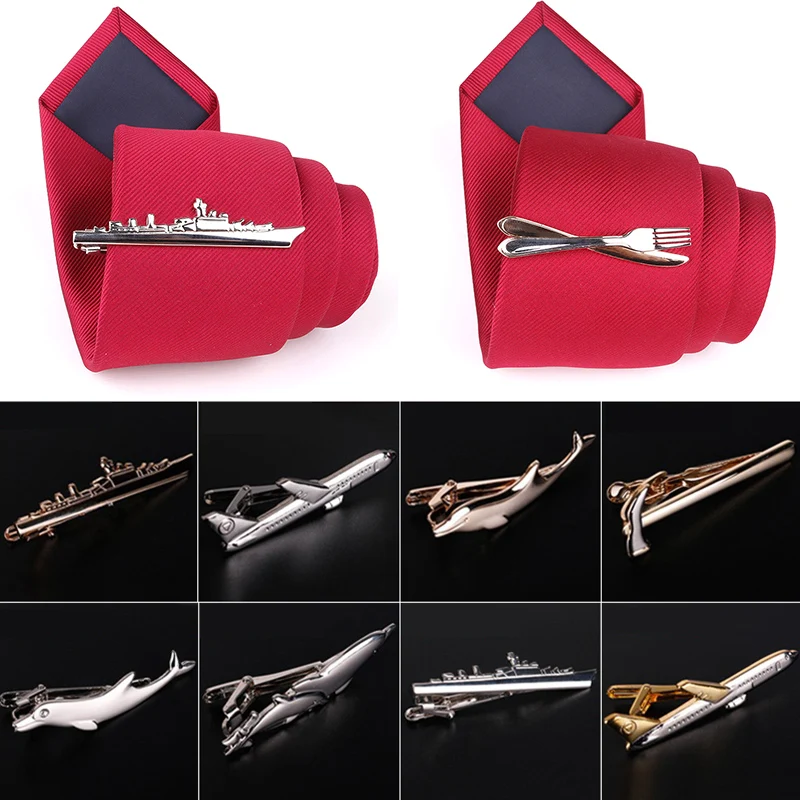 

Men Tie Clips Cufflinks Cute Steamship Dolphin Airplane Tableware Shape Tie Bar Wedding Party Pin Jewelry Clip Men Gifts