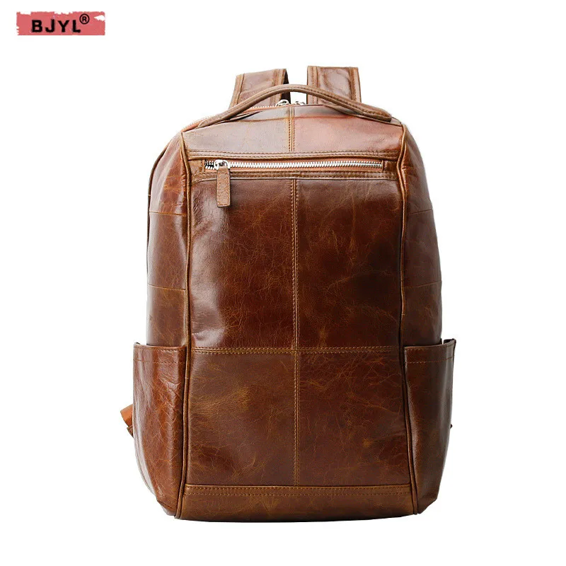 

BJYL New genuine leather men's backpack first layer cowhide Korean Laptop bags business male travel casual backpacks