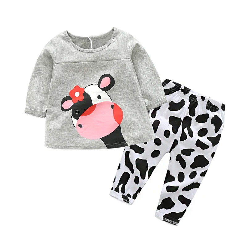HOT spring autumn infant clothes set cow Long sleeve T shirt +pants 2pcsset casual baby girls clothing suit (3)