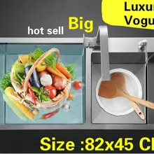 Квартира Роскошные мыть овощи 304 нержавеющая сталь большая кухня ручная раковина двойной паз Горячая 820x450 мм