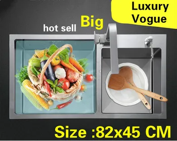 Price Free Shipping Apartment Luxury Wash Vegetables 304 Stainless Steel Big Kitchen Manual Sink Double Groove Hot Sell 820x450 MM