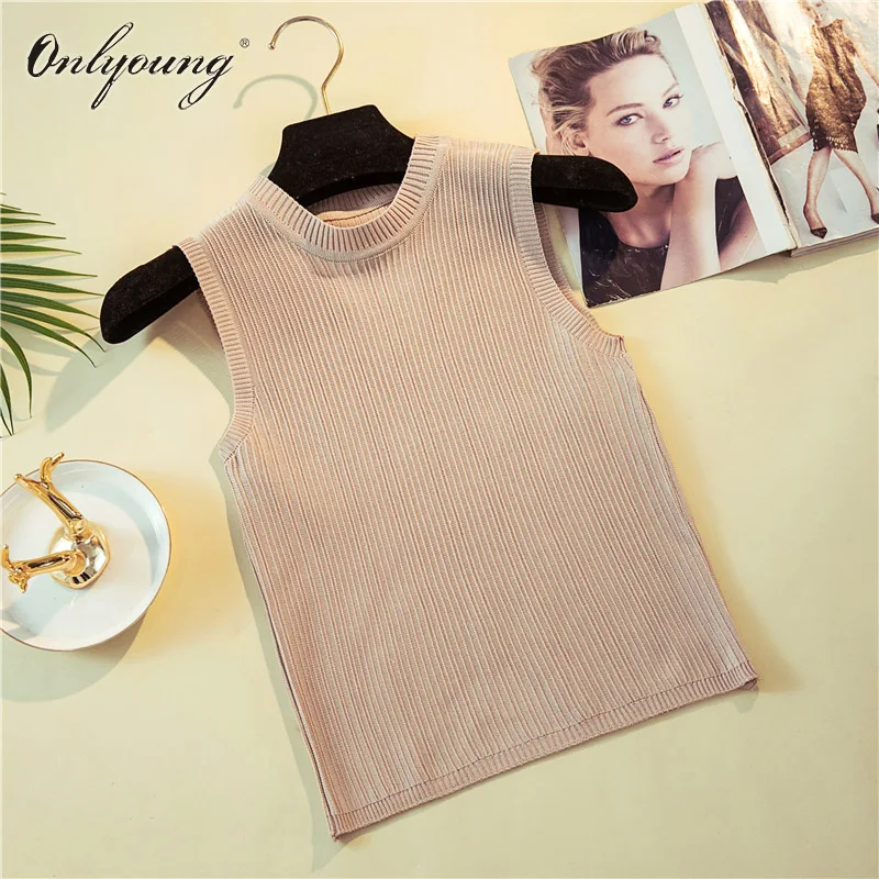 

Onlyoung 2019 Summer Women Knitted Top Knitting Camisole Tank Top Vest Sleeveless Female T-shirt Sexy Crop Top
