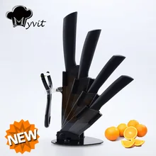 Myvit brand Kitchen Knives Cook Set with Holder 3″ 4″ 5″ 6″ inch Ceramic Knives Cook Set 8 color Handle Black Blade Knives