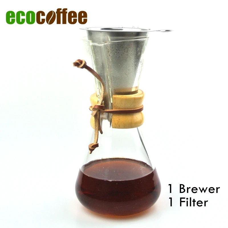  New Arrival FREE SHIPPING  CHEMEX Style Coffee Brewer 1-3 Cups Counted  Espresso Coffee Makers with Metal Filter 