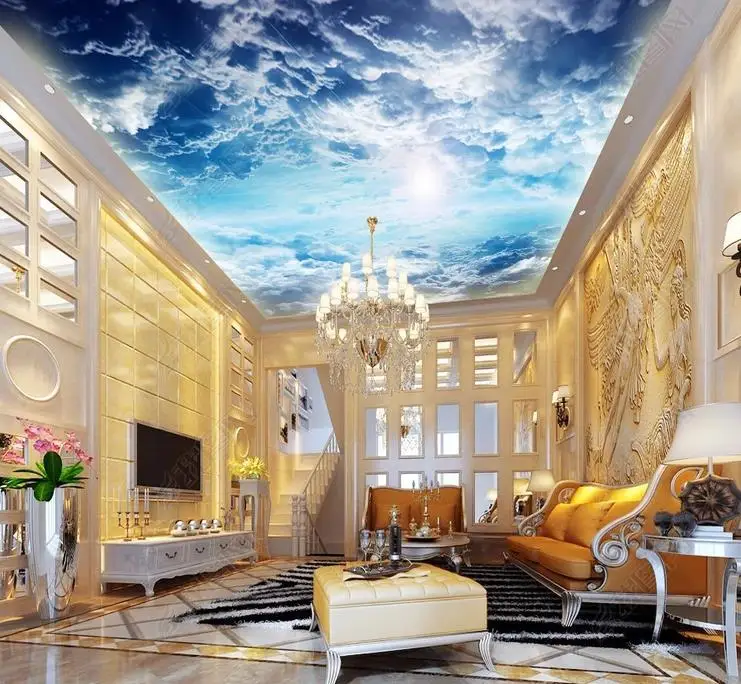 

1810 Sun in the Cloud Sea Printing stretch ceiling film for workshop ceiling decoration