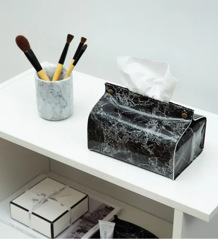 

Simple style marble pattern PU tissue box living room kitchen household polyurethane tissue case 0618