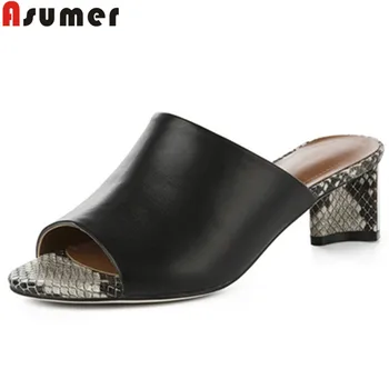 

ASUMER big size 34-40 fashion summer shoes woman peep toe shallow genuine leather shoes square high heels shoes sandals women