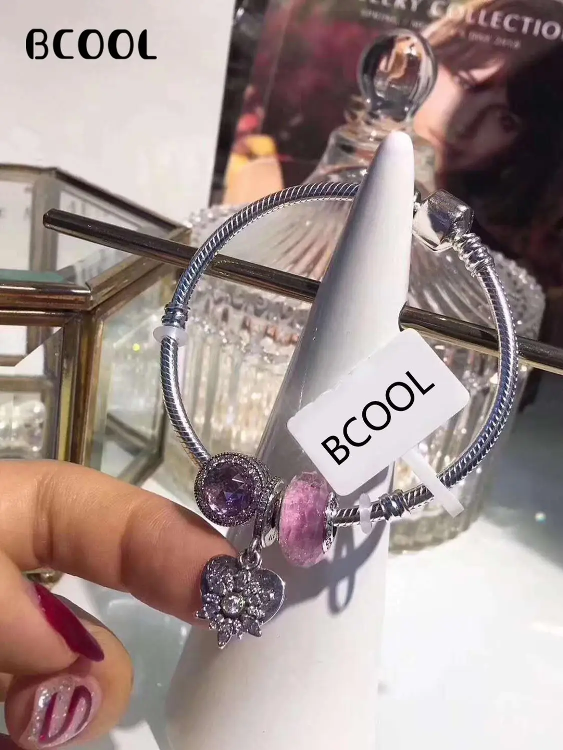 

100%925 Sterling Silver Original 1:1, 2019 New Boutique Bracelet, PAN Heart-shaped Series Crystal Beads Bracelet Jewelry