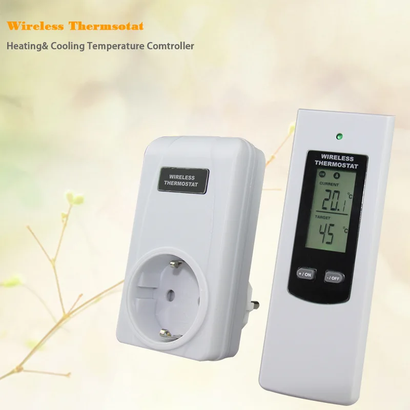 

Wireless RF EU/UK LCD Display Plug In Thermostat Cooling Temperature Controller With Backlight Thermostats Thermoregulator