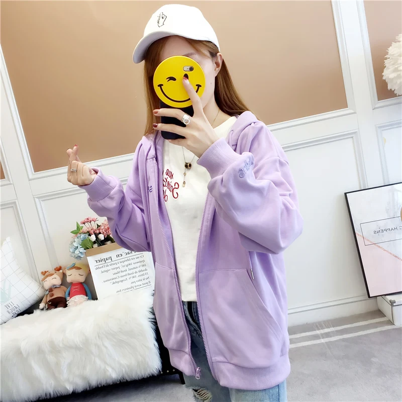 Женские толстовки Harajuku Ulzzang, милые женские пуловеры на молнии, корейский стиль, длинный рукав, с капюшоном, женские свитшоты