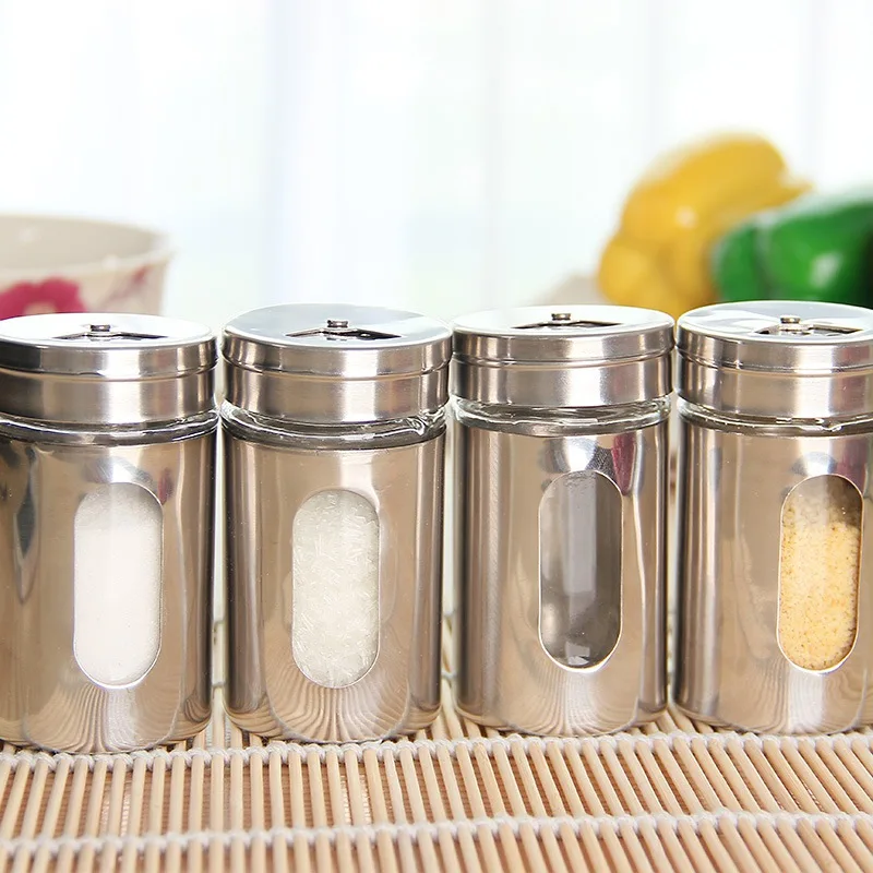 

Stainless Steel Spice Jar Dredge Salt Sugar Spice Pepper Shaker Seasoning Can Rotating Cover Multi-purpose Kitchen Tool 80ml