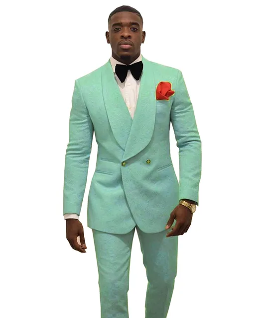 Fashion Mint Green Men's Patterned Suit Slim Fit 2 Pieces Double ...
