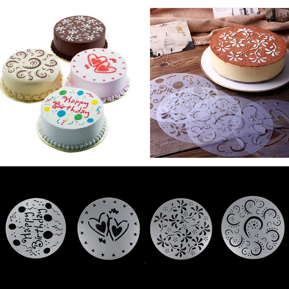 

4pcs cake biscuit stencil bakery tool fondant mold Bakeware Baking Fondant Cake Stencil Template Mold Birthday Spiral Decoration