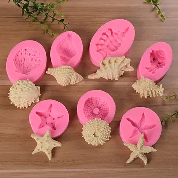 

New Hot Marine Series Pearl Conch Starfish Shells Shellfish Silicone Mold Seven kinds Marine Felly Cake Baking Mold Candle Soap